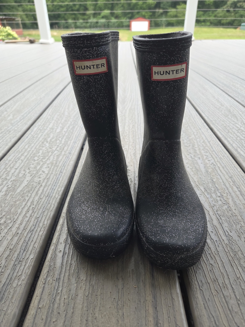 Hunter Black Glitter Kids Rain Boots
